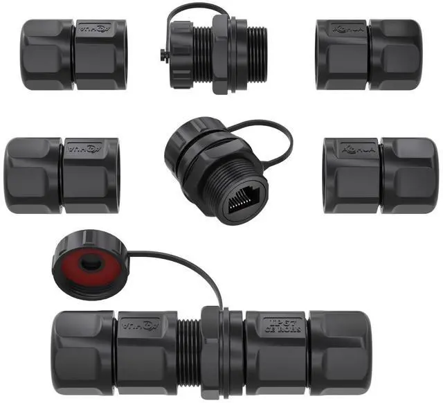Alt view image 3 of 5 - AOHUA Waterproof RJ45 Coupler, (3-Pack) Rj45 Panel Mount Connector, IP68 Shielded Ethernet Coupler with Dust Cover for Outdoor Cat5/Cat6/Cat7 Internet Cable (AH-RJ45-08Z01132)