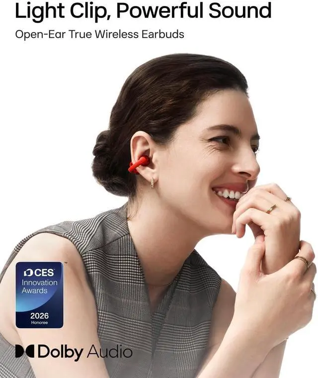 Alt view image 2 of 5 - SHOKZ OpenDots ONE-Open-Ear Headphones, Clip-On Earbuds-Wireless Bluetooth Earbuds with Microphone-Secure, Lightweight, Comfort-Premium Dolby Audio-Water Resistant-Fast Charging-Up to 40 hrs Pl