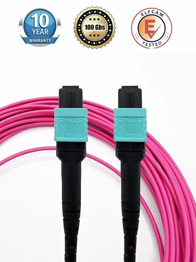 Alt view image 2 of 5 - Elfcam - 15m/49.21ft Fiber Optic Cable MPO Female to MPO Female, 12 Fibres Multimode OM4, Type B, Purple (15m, 12 Fibers)