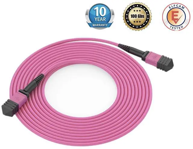 Alt view image 4 of 5 - Elfcam - 15m/49.21ft Fiber Optic Cable MPO Female to MPO Female, 12 Fibres Multimode OM4, Type B, Purple (15m, 12 Fibers)
