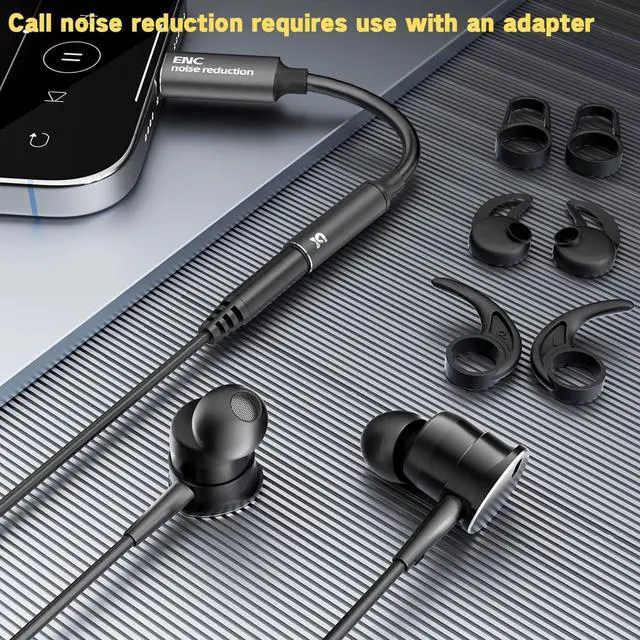 Alt view image 4 of 5 - Wired Headphones Deep Bass Sport Earbuds, Magnetic Anti-Tangle In-Ear Wired Earphones- Call Noise Cancelling USB C Headset with Microphone,Type C Stereo Heavy bass ear bud (Black-3.5mm&USB C plug)