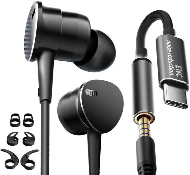 Main image of Wired Headphones Deep Bass Sport Earbuds, Magnetic Anti-Tangle In-Ear Wired Earphones- Call Noise Cancelling USB C Headset with Microphone,Type C Stereo Heavy bass ear bud (Black-3.5mm&USB C plug)