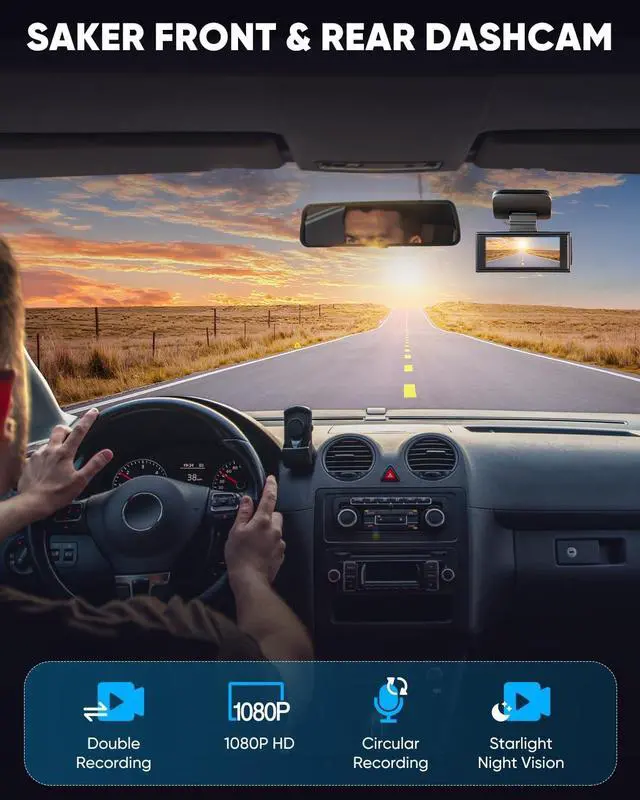 Alt view image 2 of 5 - Saker Front & Rear Dashcam 1080P:Upgraded 2025 Dual Channel Car Camera with 150 Wide Dashcam,Night Vision,180 Rotatable Interior View, 24H Parking Monitor, Loop Recording