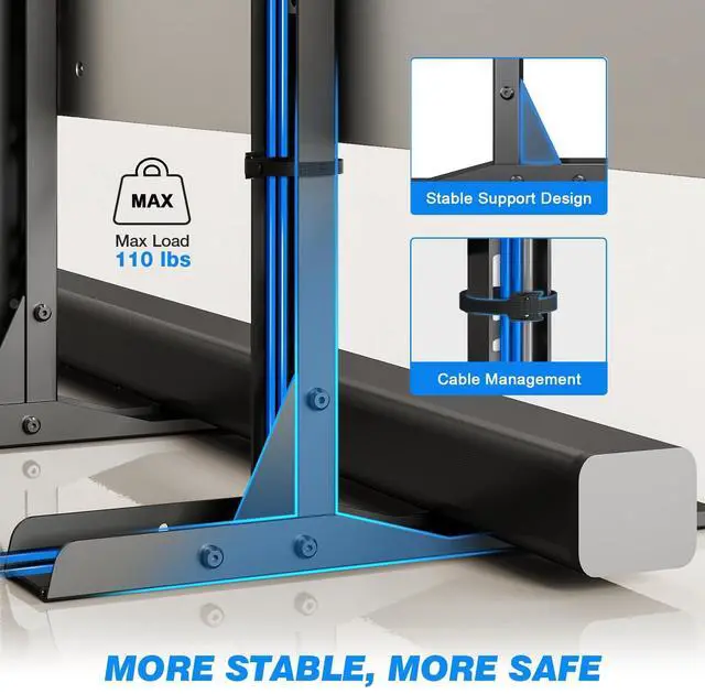 Alt view image 4 of 5 - Rfiver Universal TV Stand for 20-70 inch Flat Curved TVs, Height Adjustable Table Top TV Stand, TV Feet with Cable Management,Steel Replacement TV Legs Holds up to 110 lbs, Max VESA 800x600mm, Black