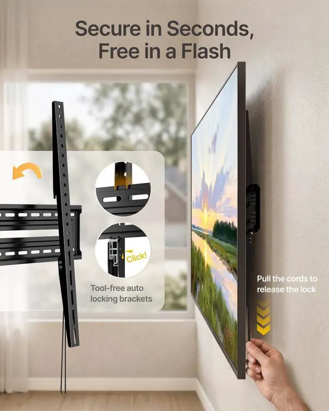Alt view image 3 of 5 - monTEK Heavy Duty Fixed TV Wall Mount for 50-100 Inch Large TVs up to 200 lbs, 4X Safety Tested, TV Mount Bracket for Home Theater & Commercial Use, Fits 16"/18"/24" Wood Studs, Max VESA 900x600mm