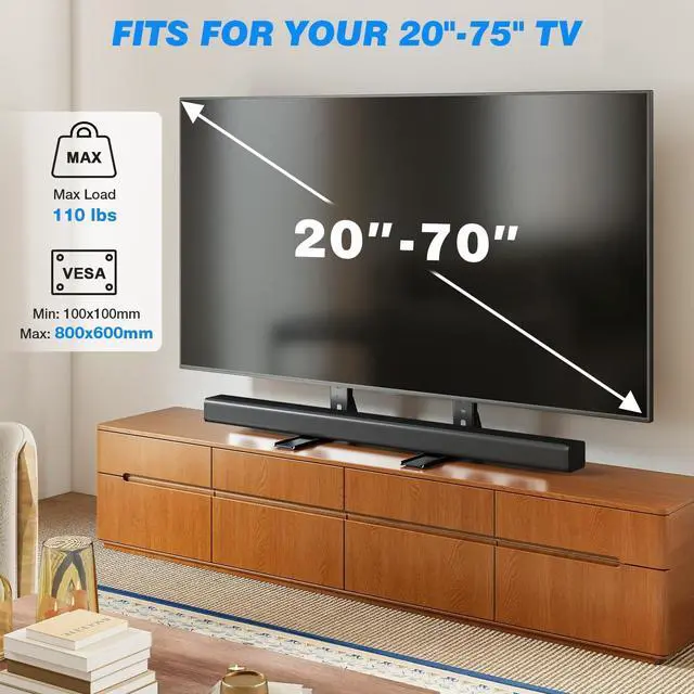 Alt view image 2 of 5 - Rfiver Universal TV Stand for 20-70 inch Flat Curved TVs, Height Adjustable Table Top TV Stand, TV Feet with Cable Management,Steel Replacement TV Legs Holds up to 110 lbs, Max VESA 800x600mm, Black