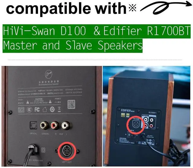 Alt view image 2 of 5 - Compatible with HiVi-Swan D100 & Edifier R1700BT/R1850DB Master-Slave Speaker Cable, 4-Pin High-Flex Pure Copper Audio Cable, Dual-Shielded Interconnect Wire Lossless Audio Transmission (32.8ft)