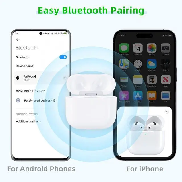 Alt view image 2 of 5 - BRABURG Wireless Charging Case Compatible with AirPods 4th Generation, USB-C Port Charger Case Replacement with Sync Button, No Earbuds
