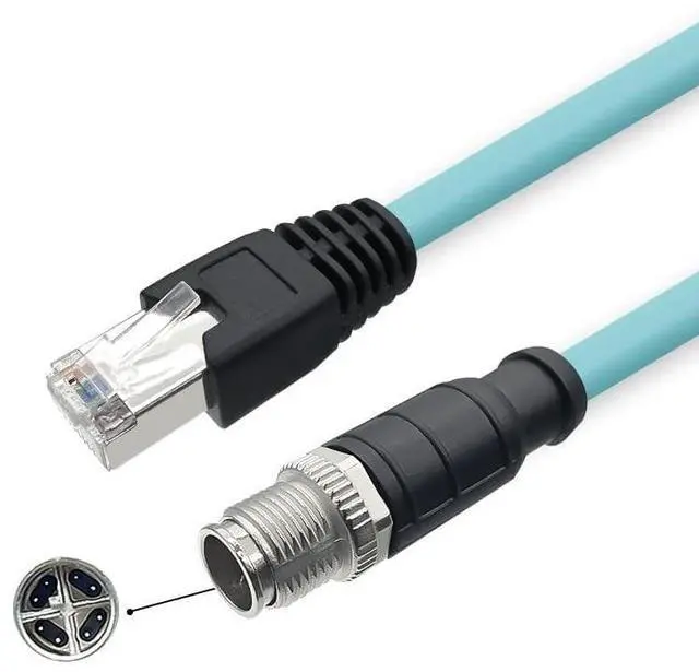 Main image of Pidwaok M12 to RJ45 Cat7 Ethernet Cable, 10Gbps 10 Gigabit, High Flexible PUR Jacket, Shielded Twisted Pair (STP) for Industrial Automation (8 Pin X-Code Male to RJ45, 1 Meter)