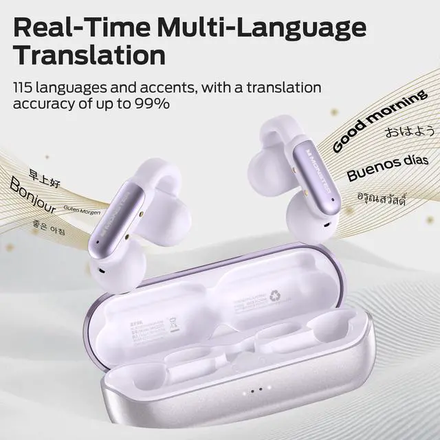 Alt view image 2 of 5 - Monster AI Translation Earbuds Open AC601, 3-in-1 Translator Wireless Earbuds, Bluetooth 6.0 Open Earbud with 115 Languages Translation, Real-Time AI & Touch Control Wireless Headphone (