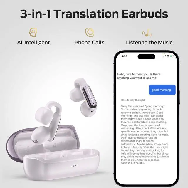 Alt view image 5 of 5 - Monster AI Translation Earbuds Open AC601, 3-in-1 Translator Wireless Earbuds, Bluetooth 6.0 Open Earbud with 115 Languages Translation, Real-Time AI & Touch Control Wireless Headphone (