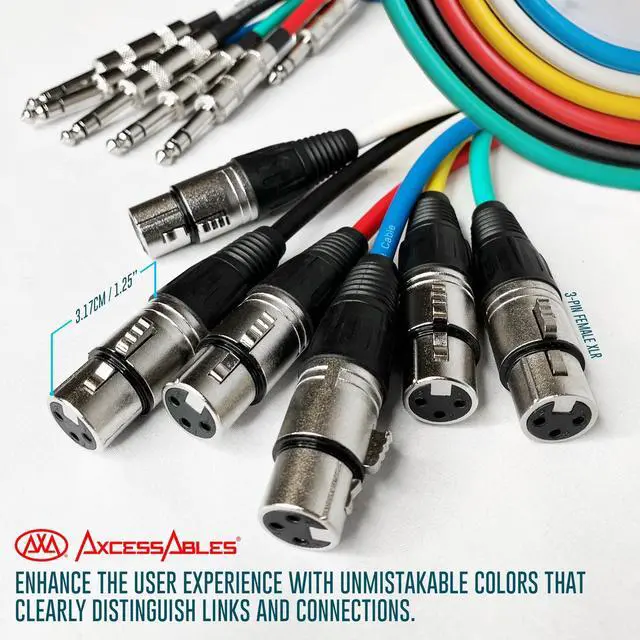 Alt view image 4 of 5 - AxcessAbles XLR Female to 1/4" TRS Balanced 2ft Speaker Color Cable Pack ^^ Balanced Speaker, Microphone Snake Cords (2ft - 6 Pack)