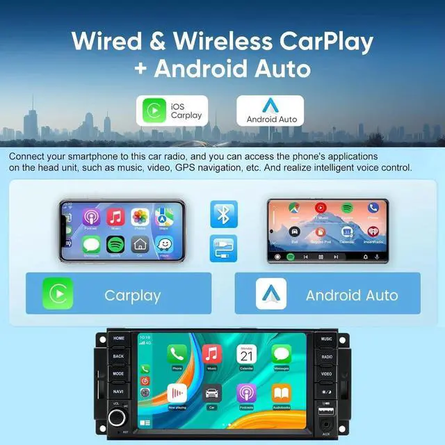 Alt view image 3 of 5 - Surakey Car Stereo Radio for RAM 1500 2500 3500 2009-2012 Android 14 for CarPlay Wireless Android Auto 4G+64G 7in Screen GPS Navigation with Bluetooth WiFi FM SWC Mirror Link Split Screen USB/A