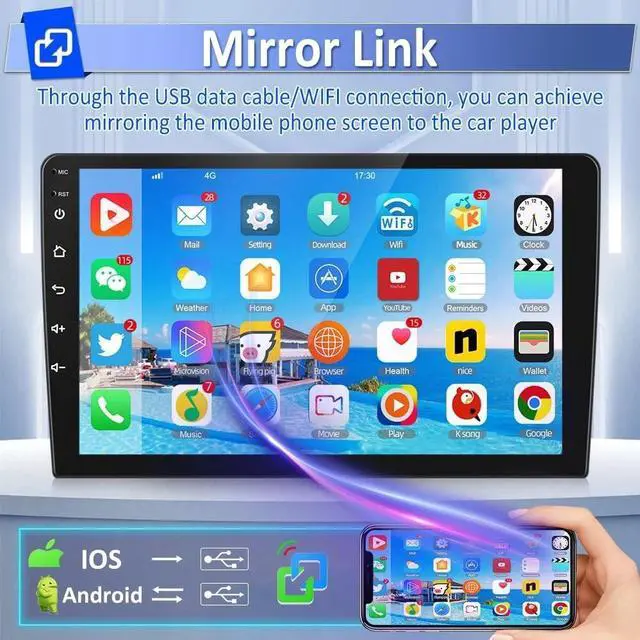 Alt view image 4 of 5 - Surakey Car Stereo Radio for RAM 1500 2500 3500 2009-2012 Android 14 for CarPlay Wireless Android Auto 4G+64G 7in Screen GPS Navigation with Bluetooth WiFi FM SWC Mirror Link Split Screen USB/A