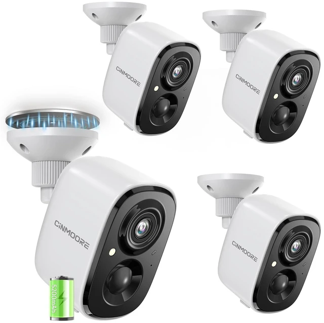 Main image of CINMOORE 4 Pack 2.5K Security Camera Wireless Outdoor, 2.4G WiFi Battery Powered Outdoor Camera, Magnetic Mount Cameras for Home Security, Color Night Vision, Spotlight, Siren Alarm, 2-Way Talk