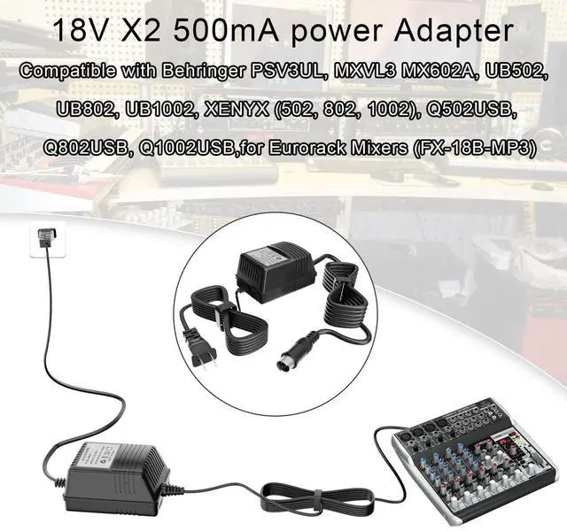 Alt view image 3 of 5 - 18.5V Mini 3 Pin Power Adapter Compatible with Behringer Mixer, for Behringer Xenyx 502 802 1002,Eurorack Mixers(FX-18B-MP3),MX602A,UB502,UB802,UB1002,Eurorack Power Supply Replacement AC Adapter