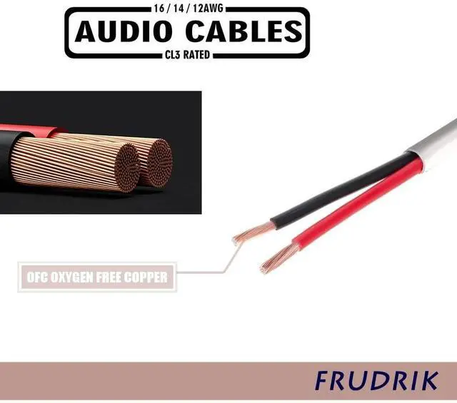 Alt view image 3 of 5 - FRUDRIK Speaker Wire - 99.9% Oxygen Free Copper ETL Listed & CL3 Indoor Speaker Cable (14/2 White, 200FT)