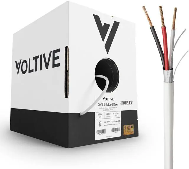 Main image of Voltive 20/3 Shielded Low Voltage Wire, Riser CL3R, White, 1000ft - 20AWG, 3 Conductors, Overall Shield, Stranded Bare Copper, UL Listed - V-1305-1