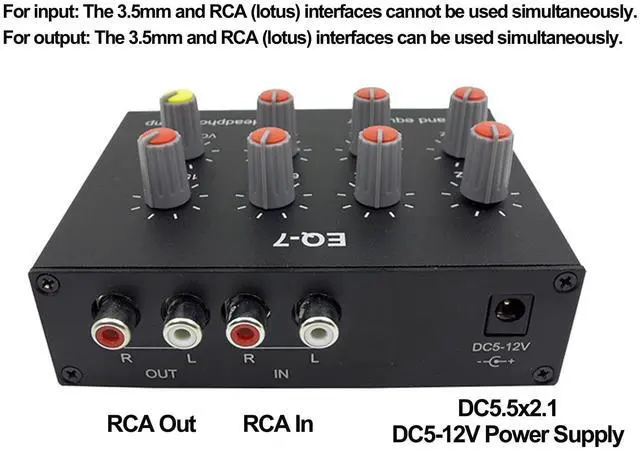 Alt view image 4 of 5 - EQ 7 Band Sound Equalizer Home Audio, 2 Channel Car Audio Equalizer, 3.5mm Interface Digital Headphone Stereo Equalizer for Home Audio, 12dB High Bass Adjustment