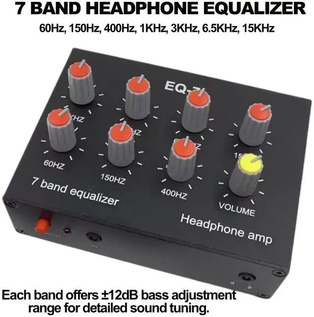 Alt view image 2 of 5 - EQ 7 Band Sound Equalizer Home Audio, 2 Channel Car Audio Equalizer, 3.5mm Interface Digital Headphone Stereo Equalizer for Home Audio, 12dB High Bass Adjustment