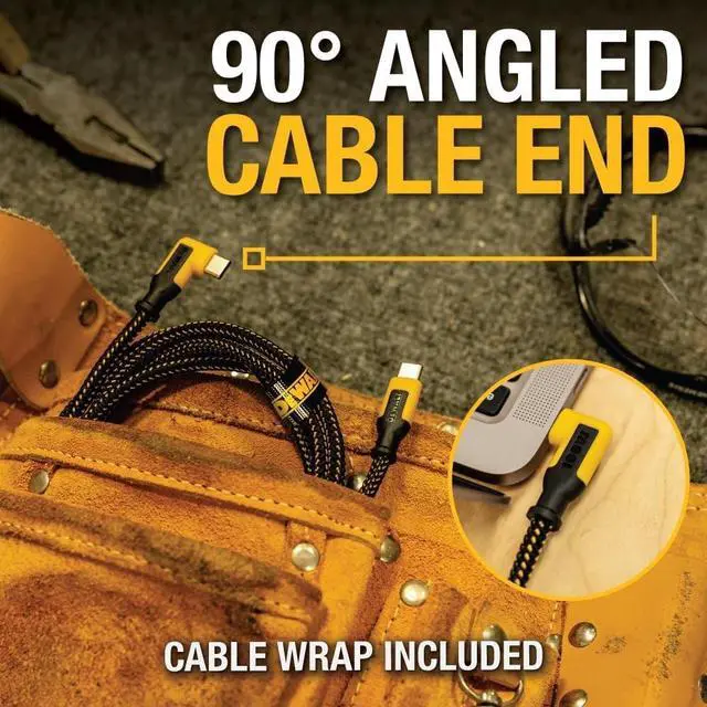 Alt view image 4 of 5 - DEWALT Heavy Duty 90-Degree Angled 100W USB C Cable, Jobsite 100 Watt USB C Cable, High Speed Type-C to Type-C, PD USBC Fast Charging Cord for iPhone 17/16/15 Plus Pro Max MacBook iPad (6 ft)