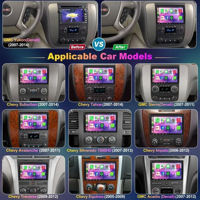 Alt view image 2 of 5 - 8-core 4G+64G Car Radio for 2007-2012 Chevrolet Chevy Silverado Impala, GMC Sierra Acadia Enclave Yukon, Buick 8" IPS Touch Screen Car Stereo with GPS, CarPlay/Android Auto, Backup Camera/DSP/SWC