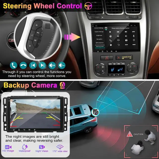 Alt view image 4 of 5 - 8-core 4G+64G Car Radio for 2007-2012 Chevrolet Chevy Silverado Impala, GMC Sierra Acadia Enclave Yukon, Buick 8" IPS Touch Screen Car Stereo with GPS, CarPlay/Android Auto, Backup Camera/DSP/SWC