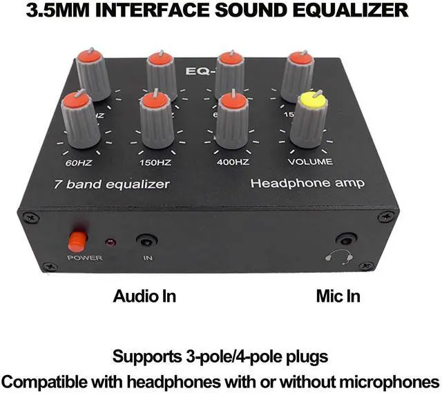 Alt view image 3 of 5 - EQ 7 Band Sound Equalizer Home Audio, 2 Channel Car Audio Equalizer, 3.5mm Interface Digital Headphone Stereo Equalizer for Home Audio, 12dB High Bass Adjustment