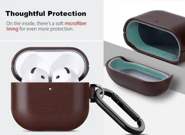 Alt view image 3 of 5 - Haobobro for AirPods 4th Generation Leather Case Cover - Leather from Cow hide, Handmade Drop Protective Hard Cover, Wireless Charging Compatible AirPods 4 Generation Case with Keychain - Coffe