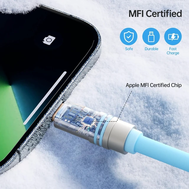 Alt view image 3 of 5 - Hichain USB C to Lightning Cable 6.5 FT 2 Pack Chubby Lightning Cable Ultr-Soft Silicone iPhone Fast Chubby Charging Cable, MFi Certified for iPhone 14 13 12 11 X 8 Pro Max Plus and More Blue
