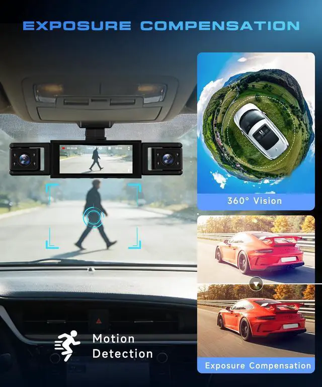 Alt view image 3 of 5 - KYNNT 360 Dash Cam 1080P Front+480P Rear Left Right, 4 Channel Dash Cam for Car, 3.16 Inch IPS Dashcams with Night Vision, Loop Recording, Motion Detection, 24/7 Parking Monitor, Reversing Help