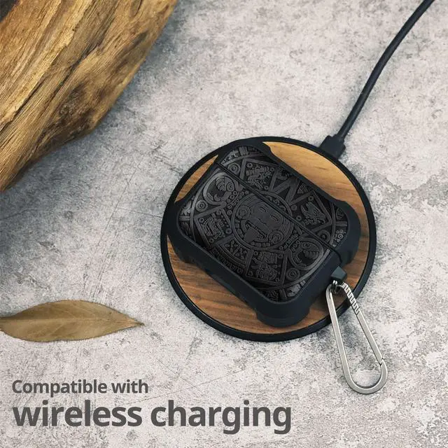 Alt view image 5 of 5 - Carveit Wooden Case for AirPods Pro 3 Case (2025), Wood Artisan Engraved & TPU Shockproof Cover, Titanium Quick Released Clasp, Wireless Chargers Compatible (The Maya Calendar) Blackw