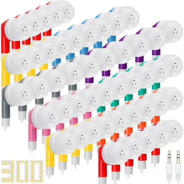 Main image of Kigeli 300 Packs Bulk Earbuds Headphones Wired Earphones for Classroom Kids Colorful in Ear Students Ear Buds with 3.5mm Jack for Laptop School Library Supplies, No Microphone (Multicolor)