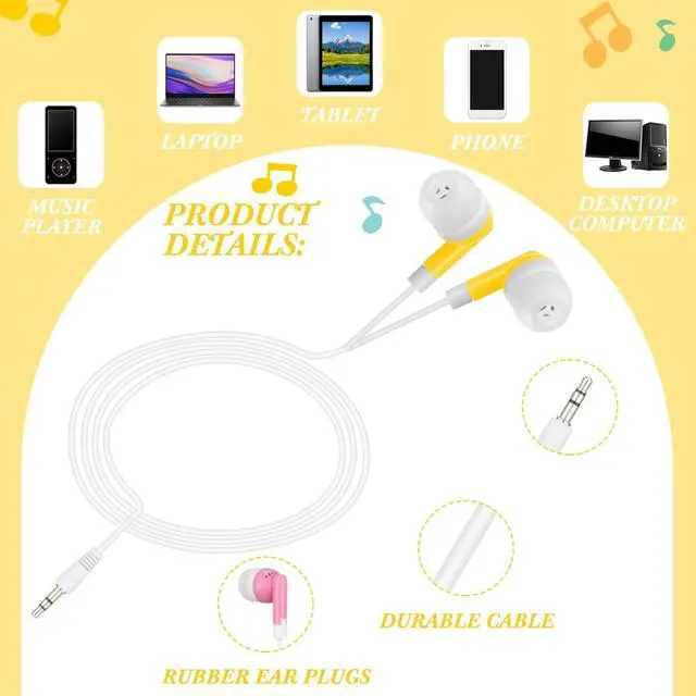 Alt view image 5 of 5 - Kigeli 300 Packs Bulk Earbuds Headphones Wired Earphones for Classroom Kids Colorful in Ear Students Ear Buds with 3.5mm Jack for Laptop School Library Supplies, No Microphone (Multicolor)