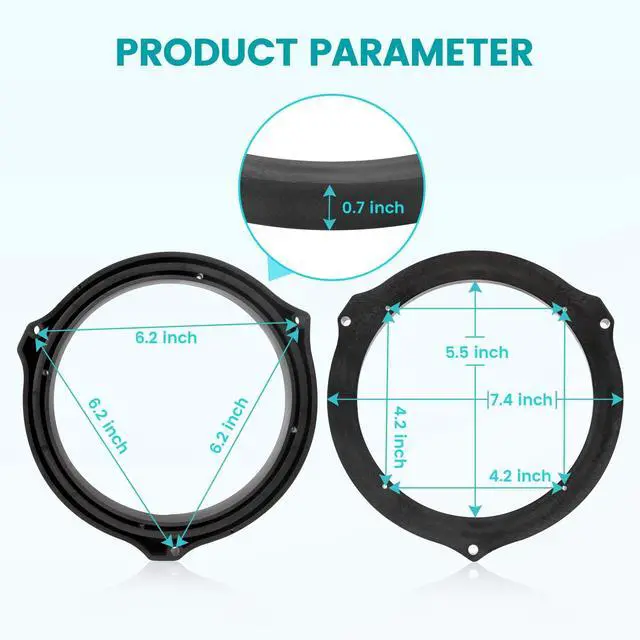 Alt view image 4 of 5 - NuIth 6.5 Inch Front Rear Door Speaker Spacer W/Speaker Wiring Harness for 2012-2020 Ford Mustang/Fusion/Focus/Escape/Fiesta/Edge, 6.5 Speaker Adapter Kit for F150 Transit