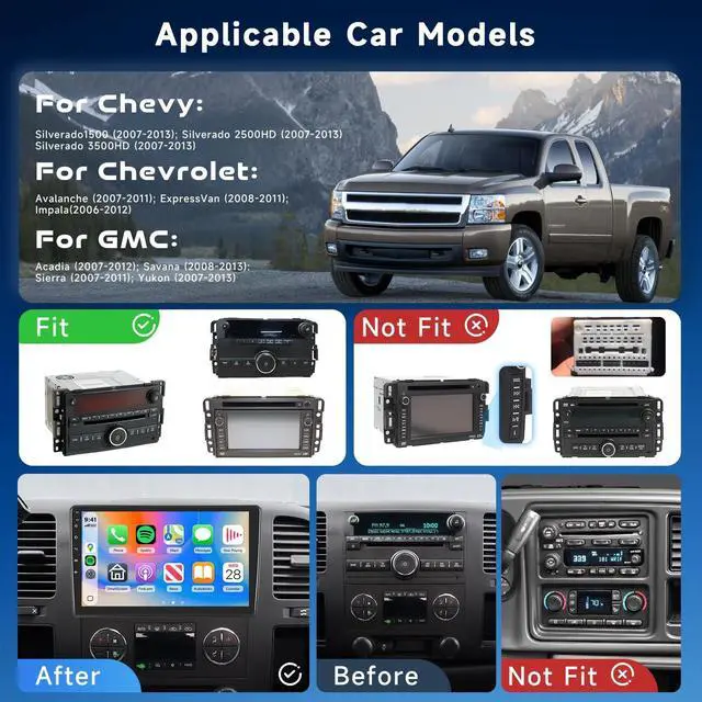 Alt view image 2 of 5 - 4G+128G Android 15 Car Stereo for Chevy Silverado 2007-2013 Tahoe Equinox GMC Sierra Yukon, Wireless CarPlay Android Auto, Car Stereo with GPS, WiFi, Bluetooth 5.0, FM, 32 EQ, SWC, Backup Camer