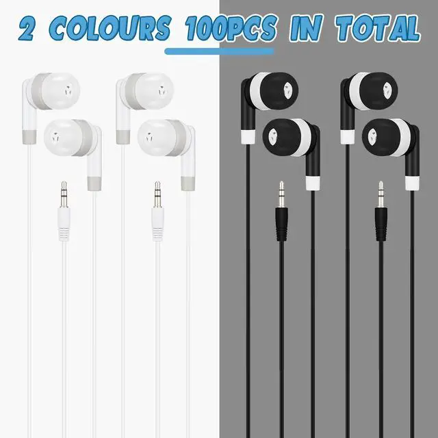 Alt view image 2 of 5 - Kigeli 100 Pcs Kids Bulk Earbud Headphones for Classroom Student Wired Headphones in-Ear Earbud 3.5 mm Disposable Earphones Set for Kids Adult Class School Library Laptop (Black, Grey)