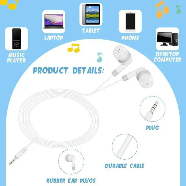 Alt view image 3 of 5 - Kigeli 100 Pcs Kids Bulk Earbud Headphones for Classroom Student Wired Headphones in-Ear Earbud 3.5 mm Disposable Earphones Set for Kids Adult Class School Library Laptop (Black, Grey)