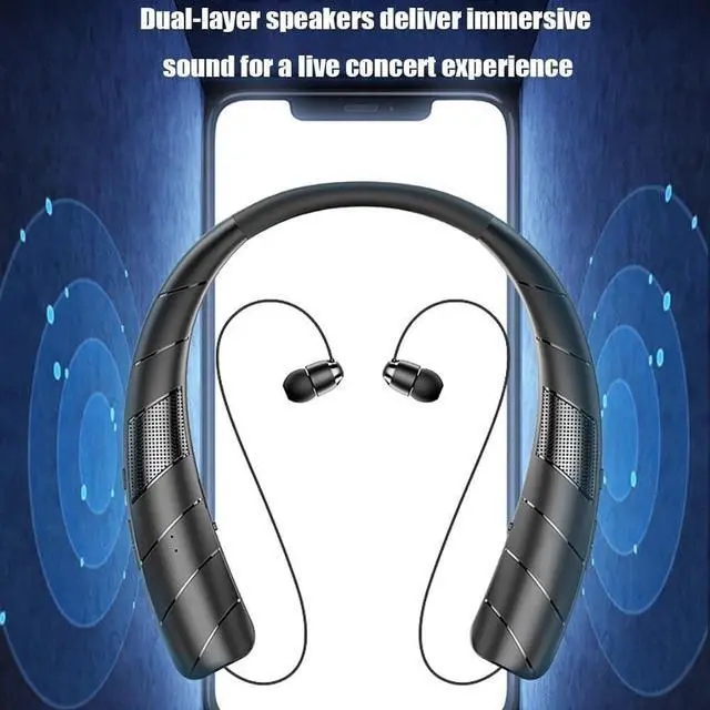 Alt view image 2 of 5 - QYNIQIAN Retractable Neckband Bluetooth Headphones Neckband Earphone Wireless Earbuds 48H Playtime Built-in Speaker & IPX5 Waterproof, Auto-Coil Cord, Bilateral Stereo, Ultra-Light Comfortable