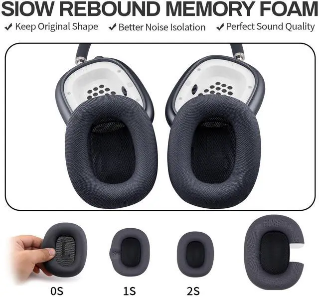 Alt view image 5 of 5 - Replacement Ear Cushions for Apple AirPod Max Upgraded Memory Foam Pad with Durable Fabric,Sound Insulation and Noise Reduction,Strong Magnetic Fit,Sweat-Resistant,Breathable Comfor(Midnight)