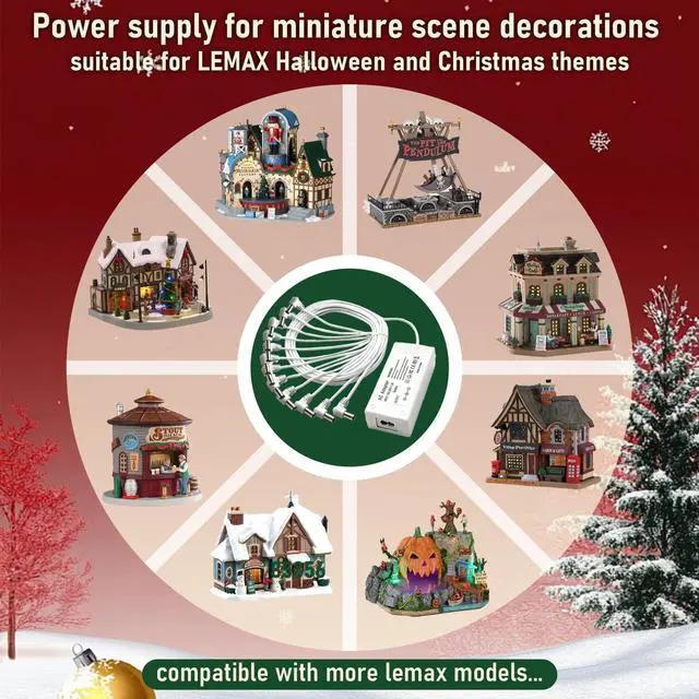 Alt view image 2 of 5 - 4.5V Power Adapter for Lemax Lighted Accessory 94566 94563 94564 94565 74295 74269 74707 84428 44242 Christmas Halloween Village Lights Micro Lighting Building Decor(12 Output White)