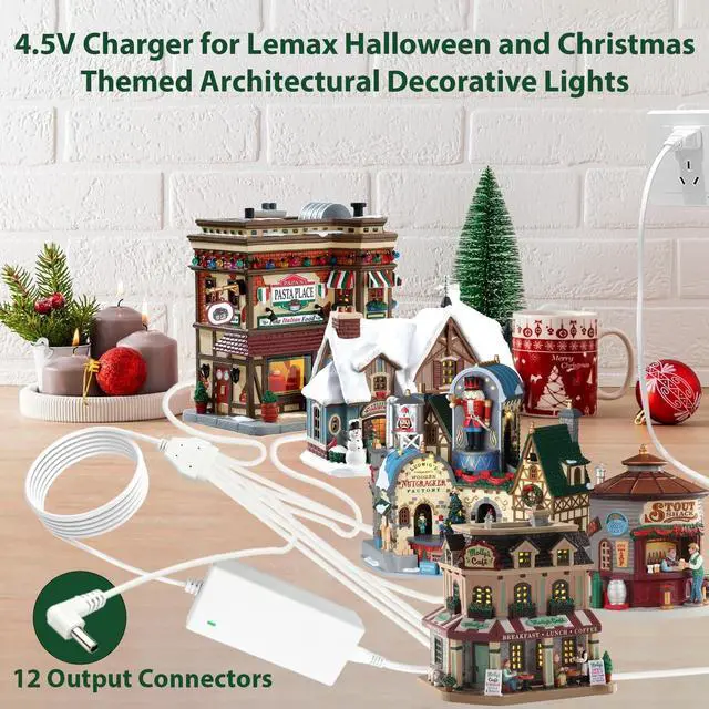 Alt view image 3 of 5 - 4.5V Power Adapter for Lemax Lighted Accessory 94566 94563 94564 94565 74295 74269 74707 84428 44242 Christmas Halloween Village Lights Micro Lighting Building Decor(12 Output White)