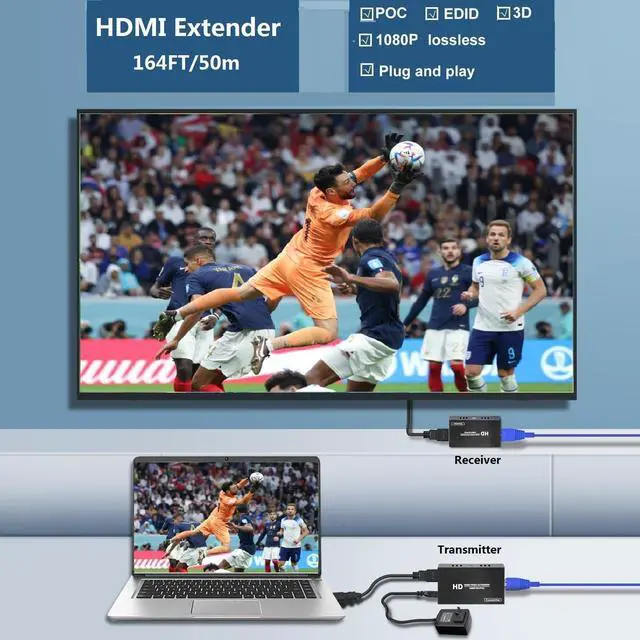 Alt view image 2 of 5 - LinSeek HDMI Extender Over Single Cat5e/Cat6 /Ca7 HDMI Over Ethernet Full HD Uncompressed Up to 165ft (50m) Support 1080p 3D EDID and POC Function (Transmitter and Receiver)