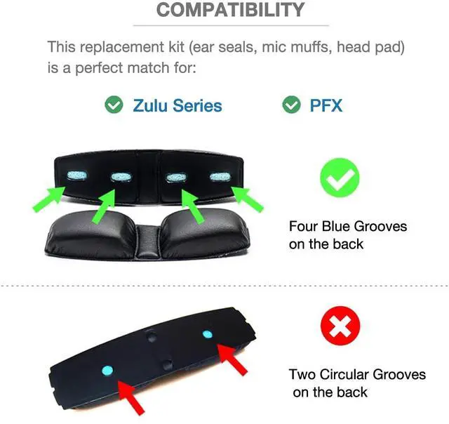 Alt view image 4 of 5 - Voarmaks True Lambskin Ear Pads Seals + Head Pad + 3 Mic Muffs Compatible with Zulu Series PFX Aviation Headset, Thicker Memory Foam (Refresher Kit)
