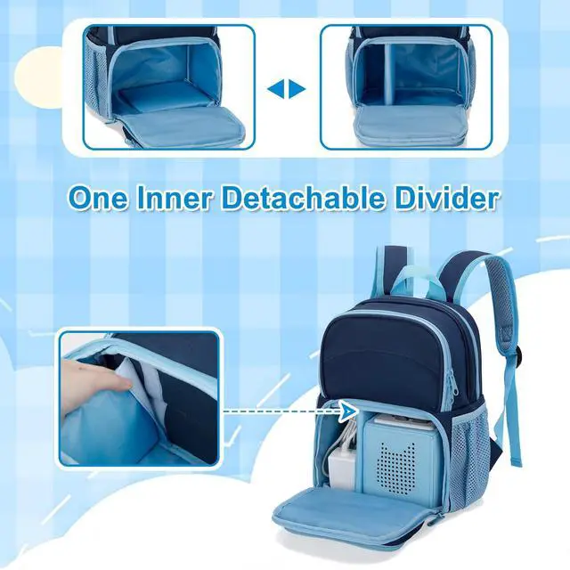 Alt view image 3 of 5 - LoDrid Backpack Compatible with Tonie Box 2/1, Carrying Case with Multiple Pockets for Headphones, Charger and Accessories, Storage Bag for Audio Player Starter Set, Navy Blue (Patented Design)