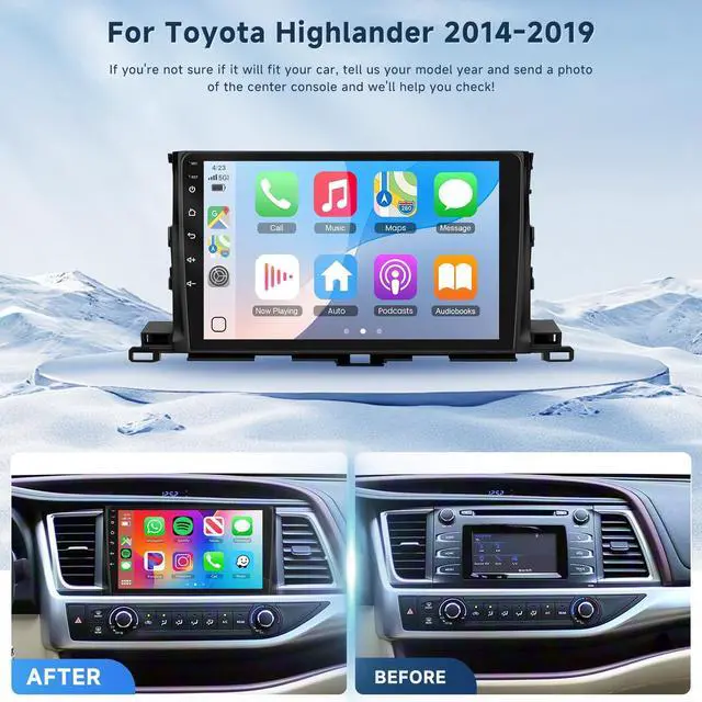 Alt view image 2 of 5 - 2G+64G Android 13 Car Stereo for Toyota Highlander 2014-2019 with Wireless Carplay Android Auto, 10.1 Inch Touch Screen Radio Support GPS/WiFi/Bluetooth/FM/SWC/Backup Camera