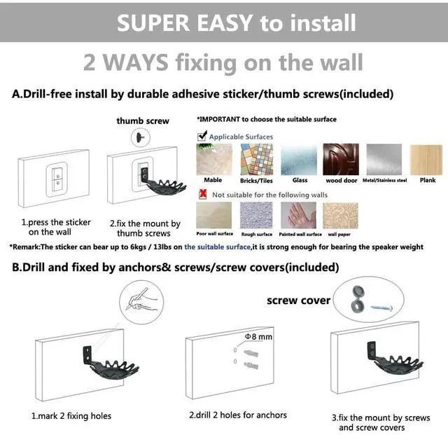 Alt view image 5 of 5 - EMAQUIN Wall Mounts Brackets-Pair Set for Homepod Mini (Drill Free,Sturdy Metal,Enduring Paint Finish,Easy Install on The Wall,Compatible with Homepod Mini,Pair Set Include 2 PCS,Black)