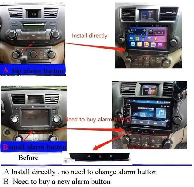 Alt view image 3 of 5 - Car Warning Indicator Switch Danger Alarm Emergency Stop Button Assembly for Toyota Highlander 2009-2014