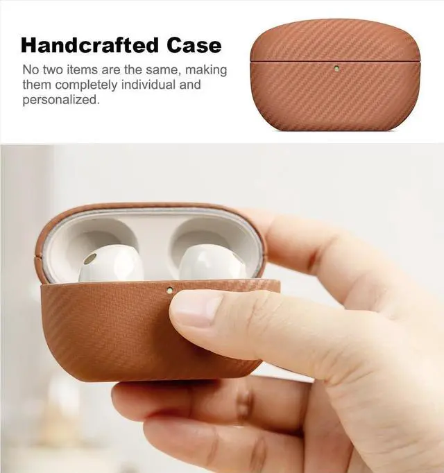 Alt view image 4 of 5 - Haobobro Leather Case - for WF-1000XM5 Case Cover - Selected Skin-Friendly Leather, with Carbon Fibre Texture, Handmade Shockproof Protective Hard Cover for Sony WF 1000XM5 Earbuds - Brown