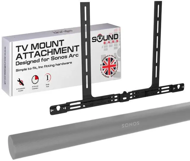 Main image of Sound bass Arc TV Mount, Black, Compatible with Sonos Arc Soundbar and Ultra Version, Mounting Bracket for TV, Hardware Kit Included, Designed in the UK